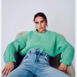 a.n.a. Plus Size Teal medium knit long sleeve sweater